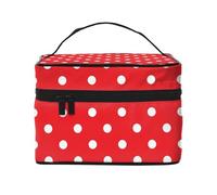 VhoMes Bolsa de Maquillaje, Bolsa de cosméticos Grande, Bolsa de Viaje portátil, Impermeable de Cuero para Mujeres y niñas,Lunares Rojos y Blancos