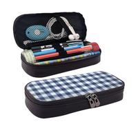 VhoMes Estuche para lápices, estuche portátil para lápices, bolsa de cuero para la escuela, oficina, parque infantil, azul marino, blanco, papel pintado a cuadros, ver imagen, Talla única, Organizador