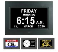 VHV 7 pulgadas LCD reloj digital calendario con fecha día y hora reloj no abetado auto atenuación 8 idiomas HD pantalla recordatorio para Alzheimer ancianos y niños (Negro)