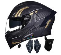 VHVYWY Bluetooth Modular Full Full Motorcycle Casco, Cascos De Motocicleta Volteados con Doble Visera, Diseño De Ventilación Ligera, Ece Aprobado(Size:l,Color:Black Gold)