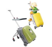 VHVYWY Equipaje de paseo para niños, maleta extensible plegable y extraíble de 20 pulgadas con asiento para niños, juego de cochecito ligero 2 en 1 y maleta con barandilla, Green, Viajes de ocio