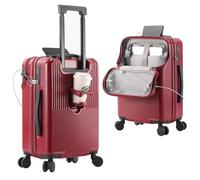 VHVYWY Maleta de viaje de cabina expandible ABS + PC con ruedas giratorias, equipaje de mano con puerto USB y portavasos, maleta con marco de aluminio de 3.2 pulgadas