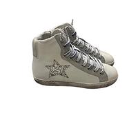 VIA CONDOTTI Zapatos Zapatillas Altas Mujer Cuero Blanco Estrella Glitter Plata Nuevo Cremallera