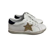 VIA CONDOTTI Zapatos Zapatillas Bajas Mujer Cuero Blanco Azul Estrella Brillo Oro