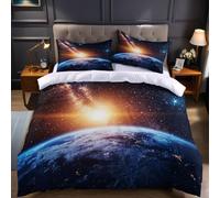 Vía Láctea Funda nórdica para Cama 90 Cielo Estrellado Espacio Tierra Funda edredón 180x220 cm y Funda de Almohada de Microfibra Suave para Dormitorio Infantil y Juvenil, cómoda y fácil de cuidar