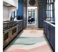 Via Vela Abstract Landscape Sun Teal Pink Alfombrilla 60x120cm Boho Beach patrón Ola mar Fina Plegable de Pelo bajo Resistente Manchas Grande Cocina Antideslizante Comedor Interior Alfombra