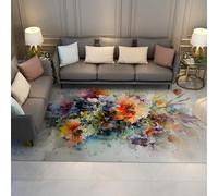 Via Vela Acuarela Arte Floral Alfombra 160x230cm Lavable Alfombrilla botánicas abstractas Grandes Tapete para salón Estilo Lavado de Tinta Flores floreciendo Estampado Antideslizantes a y