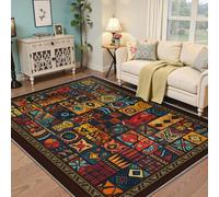 Via Vela Africano Tribal Patchwork Alfombrilla 120x180cm geométrico Abstracto patrón Azteca Alfombra Fina Plegable de Pelo bajo Lavable Grande Sala Antideslizante Dormitorio Comedor tapete
