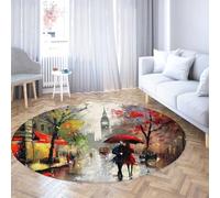 Via Vela Alfombra 100cm románticas Redondas Entrada Londres Paraguas roja Antideslizante Alfombrilla Circulares Tapete Grandes Plegable de Pelo bajo Fina Lavable Resistente a Manchas Estilo al