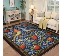 Via Vela Alfombra 120x150cm de Área Ladrón Fresas para salón Alfombrilla Antideslizantes Lavables Tapete Estilo William Morris Vintage Pelo bajo la Puerta Interior Cocina Dormitorio Entrada