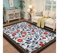 Via Vela Alfombra 120x150cm del salón Lavable a máquina Crema Blanca Alfombrilla Florales Blancas y Tapete botánicas Azul Marino roja de Pelo bajo Resistente Manchas Estilo William Morris