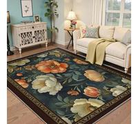 Via Vela Alfombra 120x150cm Florales Bohemias para salón Alfombrilla Antideslizantes Lavables Flor de peonía Colores Tapete marrón Estética Lujo Fina Plegable Pelo bajo casa en el Pasillo