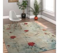 Via Vela Alfombra 120x150cm Vintage Shabby Chic Alfombrilla francesas de Estilo campestre para salón Grande Tapete Inspiradoras y Lavables Dormitorio Rosas Rojas Estética Estampada enredadero a
