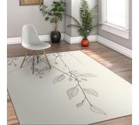 Via Vela Alfombra 120x180cm Minimalistas Arte de líneas con Hojas Lavables a máquina Alfombrilla Salón Tapete Antideslizante Moderna Grande Dormitorio Pelo bajo botánica en casa Oficina Suaves y