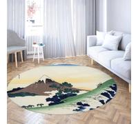 Via Vela Alfombra 150cm Redondas costeras Árboles de Playa al Atardecer Alfombrilla para Aula Verdor Colores Tapete Circulares Resistentes a Manchas Olas del mar Patio Pelo bajo Verano sin muda