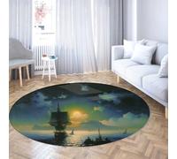 Via Vela Alfombra 150cm Redondas de Isla Atardecer Hierba Playa Tapetas Circulares Resistentes a Manchas Olas del mar Alfombrilla Suave Sala Juegos Coloridas Dunas Arena Tapete Pelo bajo Aula