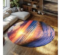 Via Vela Alfombra 150cm Redondas de Isla Atardecer Hierba Playa Tapetas Circulares Resistentes a Manchas Olas del mar Alfombrilla Suave Sala Juegos Coloridas Dunas Arena Tapete Pelo bajo Aula