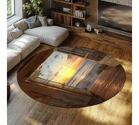 Via Vela Alfombra 150cm Redondas de paisajes Marinos Granja Alfombrilla Circulares Lavables Golden Sunset Landscape Tapete Antideslizantes Antideslizante Nursery Resistente a Manchas Pelo y