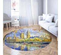 Via Vela Alfombra 160cm Artísticas Redondas Oficina Big Ben London Circular Carpets Antideslizantes Alfombrilla Gran Tapete Plegable De Pelo bajo Fino Lavable a máquina Resistente al para
