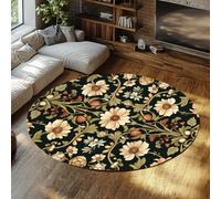 Via Vela Alfombra 160cm Redondas Alfombrilla Antideslizante Crema Retro Daisy Tapete Circulares Lavables Floral Fina de cabaña Pelo bajo Plegable Casa Campo Resistente a Manchas Oficina