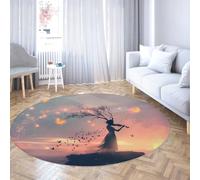 Via Vela Alfombra 160cm Redondas estéticas Modernas Alfombrilla Circulares Lavables a máquina Sunset Lake Tapete Antideslizante del salón de Madera Resistente Manchas Oficina en casa Fina y