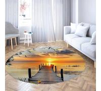 Via Vela Alfombra 160cm Redondas Tropicales estéticas Alfombrilla Circulares de Pelo bajo Tapete para salón a máquina Lavable en Dormitorio Antideslizante y Resistente Manchas Plegable Fina el