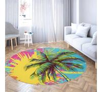 Via Vela Alfombra 160cm Redondas Tropicales Grafiti Palmera artística Alfombrilla Antideslizantes del salón Tapete Circulares Lavables a máquina Vibrante y Colorida con Salpicaduras para