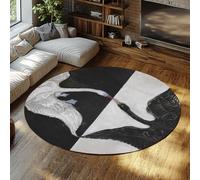 Via Vela Alfombra 160cm Redondas Tropicales Sala de Estar Palmera Alfombrilla Antideslizantes Circulares sillas Playa Olas del mar Entrada Lavable a máquina Tapete Fina y Grande Nubes para