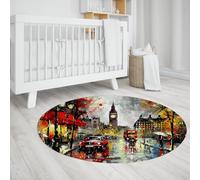 Via Vela Alfombra 160cm Redondas Vibrantes Comedor London Red Bus Alfombrilla Antideslizantes Circulares Tapete Grandes Plegable de Pelo bajo Fina Lavable Resistente a Manchas para al en