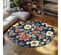 Via Vela Alfombra 160cm Redondas Vintage Alfombrilla Circulares Lavables Tapete de Hoja Flores Pelo bajo Fina Manta jardín Antideslizante Plegable Granja Resistente a Manchas Entrada del