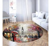 Via Vela Alfombra 160cm románticas Redondas Dormitorio de Londres Big Ben Alfombrilla Circulares Antideslizantes Tapete roja Grande Plegable Lavable para Pintura al óleo Pintar Guardería