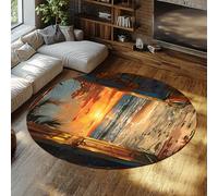 Via Vela Alfombra 160cm rústicas costeras Redondas Vista de Puerta Abierta Alfombrilla Circulares Lavables a máquina Sala Sol Tapete Antideslizante Lavandería Resistente Manchas Pelo bajo Fino