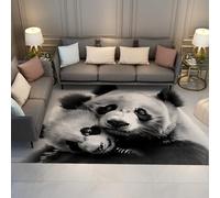 Via Vela Alfombra 160x200cm con temática de Animales Adorable patrón Pandas en Blanco y Negro Alfombrilla Blandas Lavables para salón Tapete Minimalista Antideslizante Grande Fina Cocina lavandería