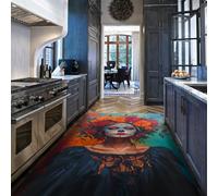 Via Vela Alfombra 160x200cm de Day of The Dead para salón Calavera azúcar con Respaldo Antideslizante Alfombrilla Lavables temática Mexicana Corona Floral Mujer Tapete Grande Resistente a el