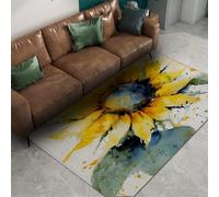 Via Vela Alfombra 160x200cm de Girasol Alfombrilla Floral Amarilla para Tapete Lavar artística Acuarelas Antideslizantes Pelo bajo Fina Estudio Interior y el Dormitorio decoración la Oficina