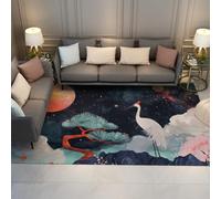 Via Vela Alfombra 160x230cm estéticas Alfombrilla Oriental Moderna Dormitorio Tapete Antideslizante de Pelo bajo Plegable Grande Crane Bird Oficina en casa Invitados Lavable Entrada Decoración