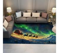 Via Vela Alfombra 160x230cm navideñas para salón Winter Wonderland Lavable a máquina Alfombrilla Papá Noel Reno Gran Tapete Dormitorio Comedor Oficina Aurora Ligeras Finas Antideslizantes