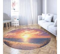 Via Vela Alfombra 180cm Redondas Tropicales Dunas de Arena Oficina Olas Marinas solárium Antideslizante Lavadora Pasto Playa Colorida Comedor Fino Pelo bajo Alfombrilla Circulares para