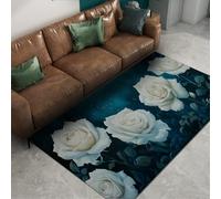 Via Vela Alfombra 180x240cm Blancas de Color Rosa Sala Estar Azul Oscuro Zona Floral Alfombrilla Romántica Flores bajo la Mesa Tapete Antideslizante Suelo Dormitorio Grande Pelo Plegable en