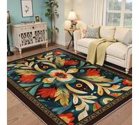 Via Vela Alfombra 180x240cm Bohemias Flor Botánica a máquina Alfombrilla Lavable Área de Estar Tapete Vintage jardín bajo la Mesa Antideslizante Suelo Dormitorio Grande y Fina Plegable