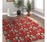 Via Vela Alfombra 180x240cm estéticas Gran salón Alfombrilla Interior Tapete de Flor roja Calavera Antideslizantes Pelo bajo Plegable patrón Fina Lavable para Dormitorio Comedor hogar