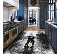 Via Vela Alfombra 180x240cm Vintage Alfombrilla de Arte en Blanco y Negro Tapete Entrada Lavable Torre Eiffel Pareja Clase Lavandería Grande Suave Baño Esterilla romántica