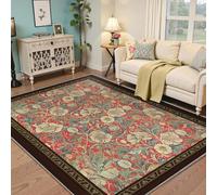 Via Vela Alfombra 180x270cm Estilo William Morris Estética Victoriana Floral roja Sala de Estar Alfombrilla Antideslizantes Estudio Tapete Pelo bajo Dormitorio Amplia en el Suelo Vintage Arte único