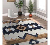 Via Vela Alfombra 180x270cm geométricas Aztecas para salón Alfombrilla Suaves Bohemias patrón Tribal Tapete de Pelo bajo Antideslizantes Resistentes a Manchas Oficina en casa decoración Abstracta