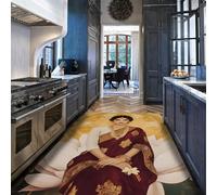 Via Vela Alfombra 180x270cm Indias Elegante Mujer Retrato a máquina Alfombrilla Lavable Salón Flor de Loto Antideslizante Tapete Grande Dormitorio Pelo bajo étnica Oficina en casa Estudio Retro