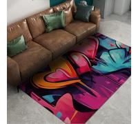 Via Vela Alfombra 180x270cm Pop Art Grafiti corazón Alfombrilla de salón Tapete Antideslizantes Dormitorio Pelo bajo Sala Estudio Gran Rosa y Naranja estética Calle Vibrante Arte del hogar Fina