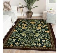 Via Vela Alfombra 180x300cm Art Nouveau Alfombrilla de baño Estilo Victoriano Finas y Lavables Tapete botánicos Hoja Verde Oscuro con Estampado Antideslizante para el salón Dormitorio Bohemio