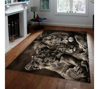 Via Vela Alfombra 180x300cm de diseño estético para salón Fauna Antideslizante Fondo Alfombrilla Lavable Patrón león y Cachorro Tapete Grande Suave Animales Comedor Retro Pelo bajo