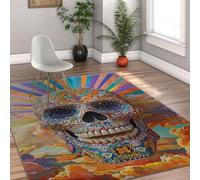 Via Vela Alfombra 180x300cm del salón Día de los Muertos Alfombrilla Grandes y Lavables al Estilo Mexicano para Dormitorio Pop Art Tapete con patrón Calaveras azúcar Interior Colorida en