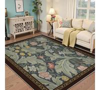 Via Vela Alfombra 180x300cm Lavables a máquina para salón Alfombrilla Floral Antideslizante Verde William Morris Forest Tapete botánica de Hoja Fina y Ligera Pelo bajo Dormitorio Comedor Entrada